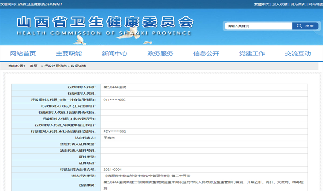 临汾两家医疗机构被省卫健委行政处罚